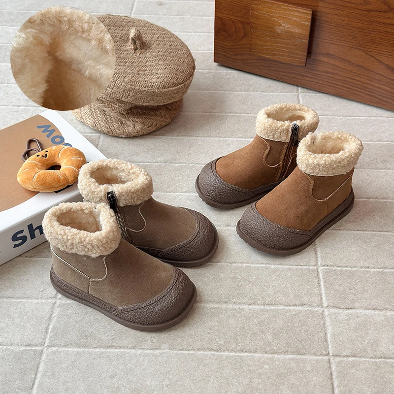 أطفال أحذية الثلوج 2025 شتاء جديد لينة وحيد القطن التمهيد الفتيات الأحذية الدافئة سميكة أحذية قطنية كل مباراة أحذية رياضية حذاء من الجلد لصبي