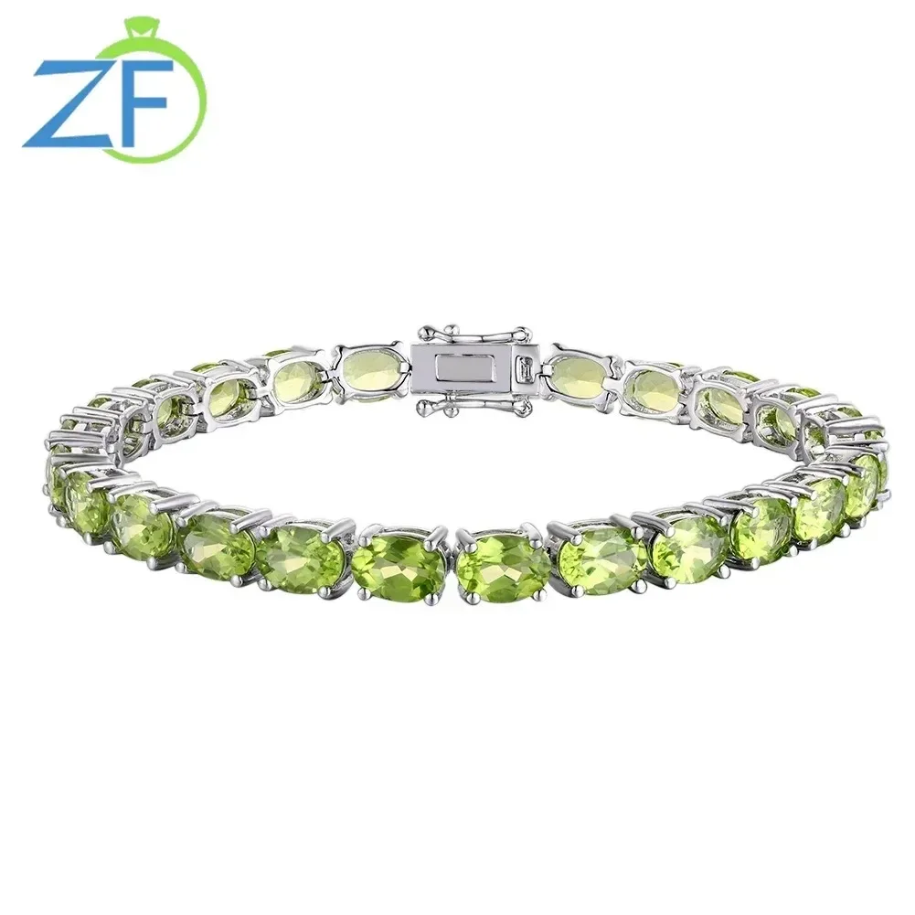 GZ ZONGFA 925 Sterling Silver Charm Bracelet Hot Selling 20 Carats Natural Peridot Gem Tennis Bracelet Women Party Fine Jewelry