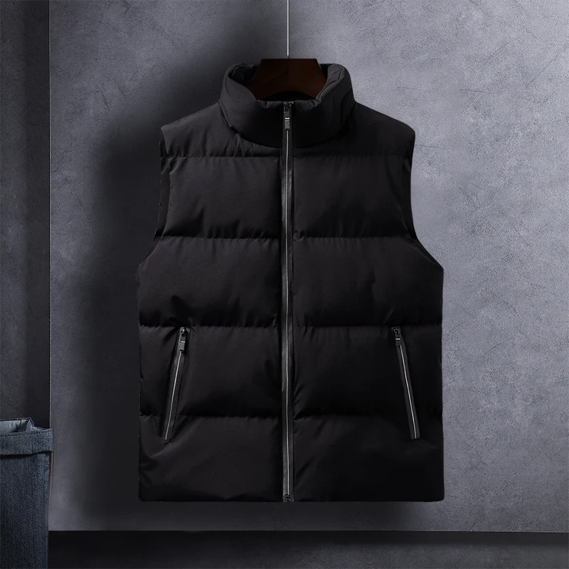 

Men Winter Thicken Cotton Sleeveless Vests Jacket Zipper Down Cotton Vest Mens Warm Outwear Waistcoat Men's Standing Collar Vest
