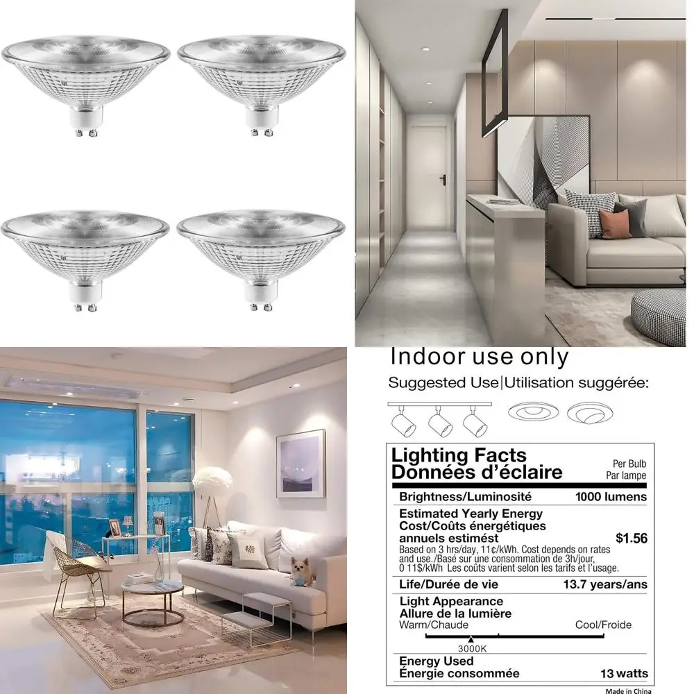 

13W LED GU10 PAR36 Flood Light, Warm White 3000K, 1000 Lumens, 75W Halogen Replacement, Pack of 4