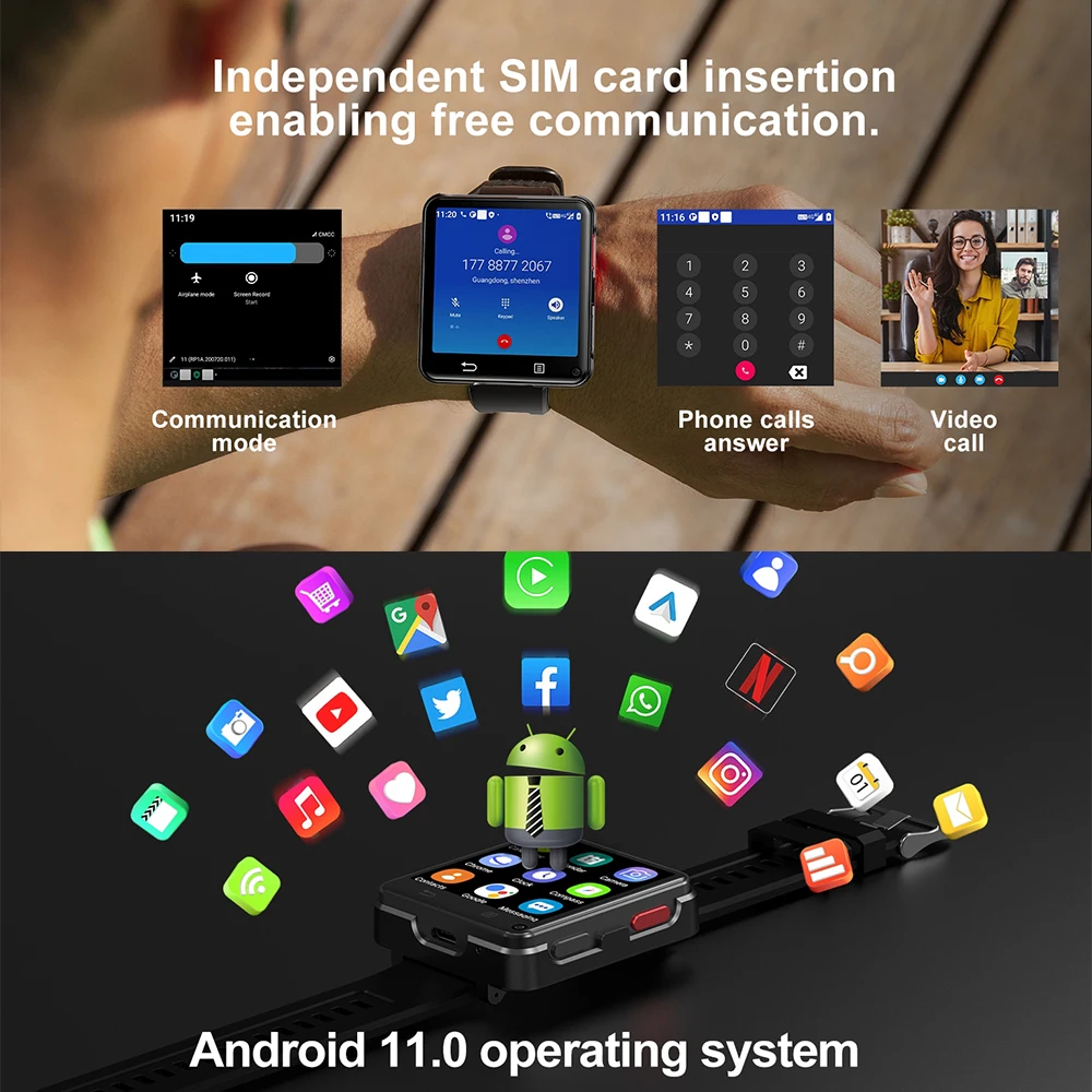 S222 4G Android 11 OS ساعة ذكية للرجال MTK6761 رباعية النواة 4GB Ram 64GB Rom 2.64 "شاشة كبيرة قابلة للفصل Smartwatch كاميرات مزدوجة