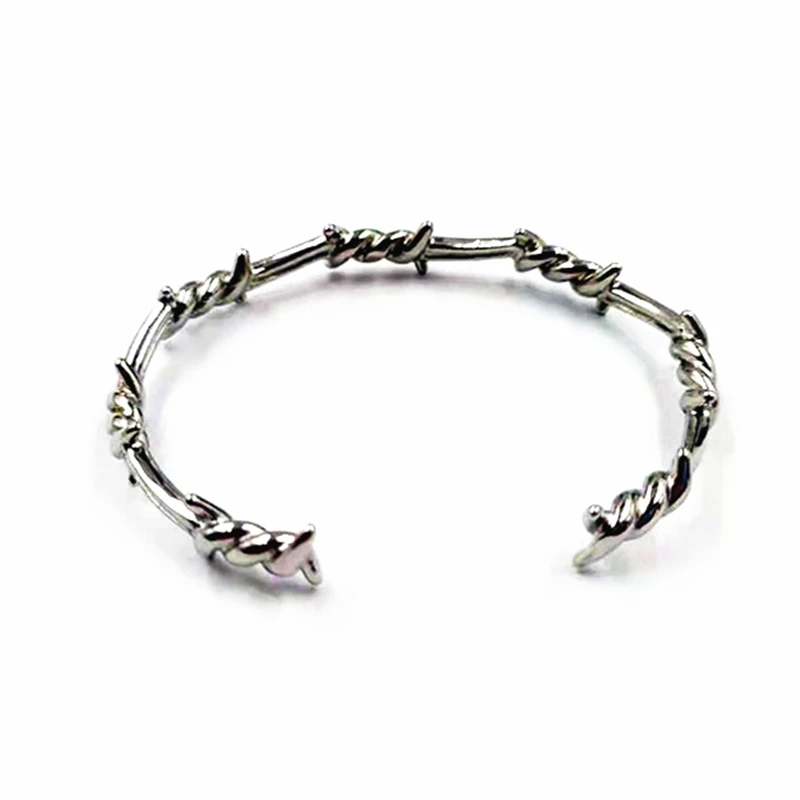 Personality Fashion Thorn Line Geometric Sleeve Barbed Wire Open Bangle for Men Punk Bracelet Trend Jewelry Gift