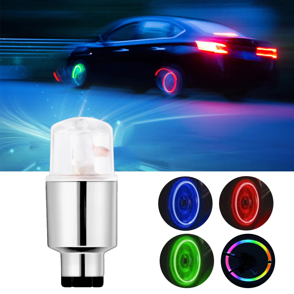 

2Pcs Car Lights Caps Accessories Bike Lamps Wheel Tire Cap Spoke Interior Tyre LED Auto Dust Proof Valves Flash Neon Decoration