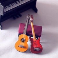 Mini Wooden Miniature Guitar  Garden Decor Handmade Craft Musical Instrument  House Miniature Decorations B03E