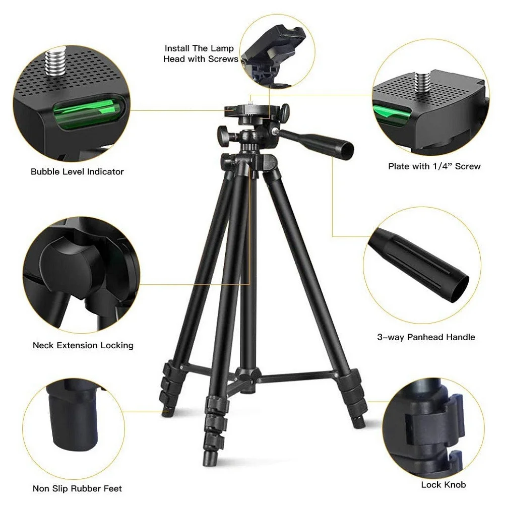 

1Set LED Ring Light Universal Round Lamp Black Three Modes for Photography Video Makeup Adjustable Handle Filling Light Selfie