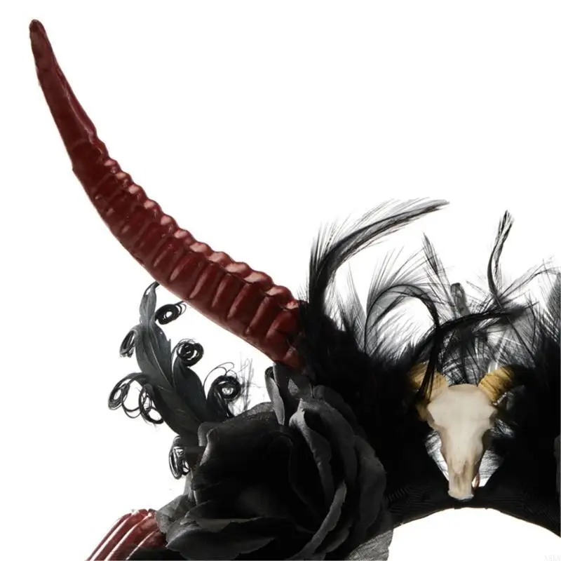 N5KB Gothic Horn Party Rose Hair Hoop Halloween Rose Play Play Proms Party Show en