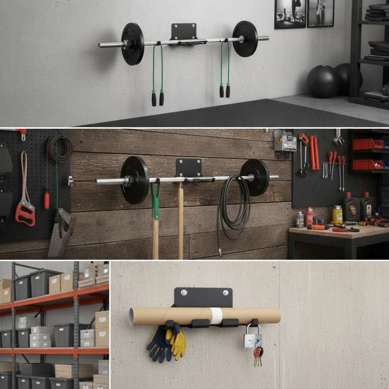 Barbell Wall Mount Space Saving Barbell Hanger Gym Bar Hanger Matte Black Weight Bar Storage Long-Lasting for Athletes
