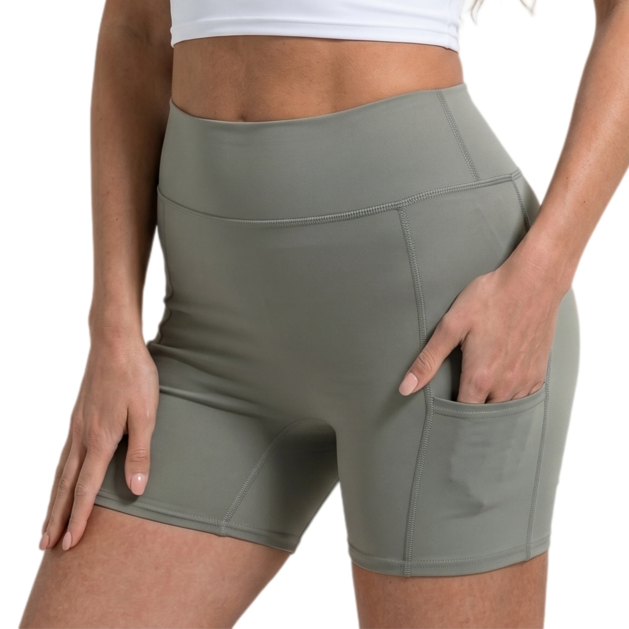 Women High Waist Biker Shorts with Side Pockets, Tummy Control Yoga Shorts, 4-Way Stretch, Squat Proof, Butt Lifting Workout