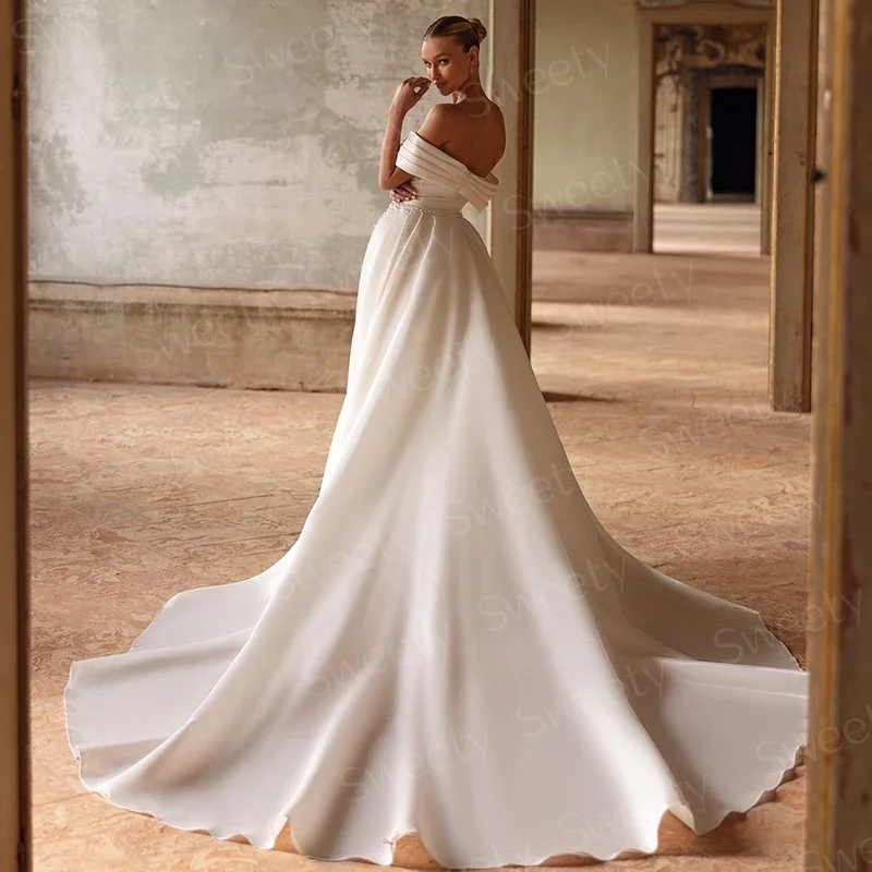 Abito da sposa a sirena staccabile 2 in 1 in taffettà con perline Abito da ballo in pizzo con scollo a barca senza maniche con cerniera da sposa Robe MariéE in raso