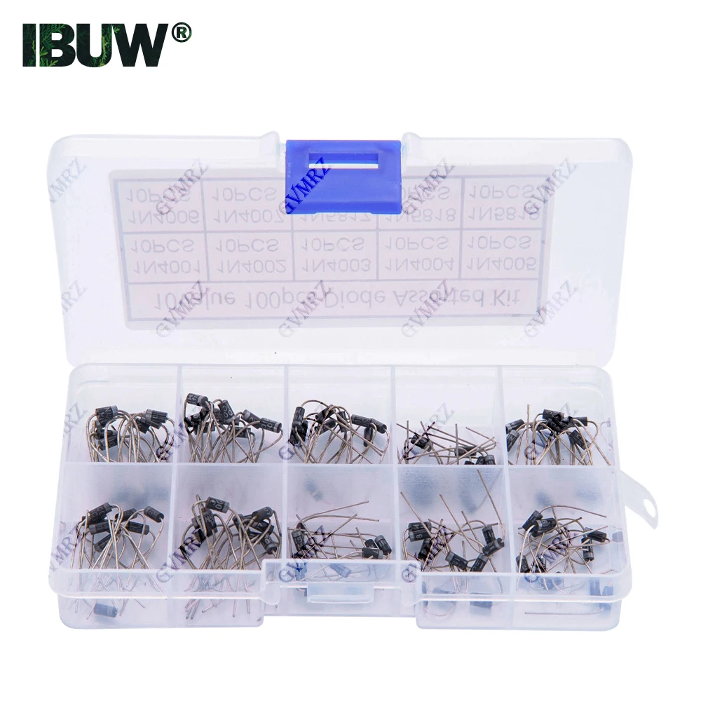 100Pcs 10 Values Rectifier Diode Assorted Kit 1N4001 1N4002 1N4003 1N4004 1N4005 1N4006 1N4007 1N5817 1N5818 1N5819 with Boxs