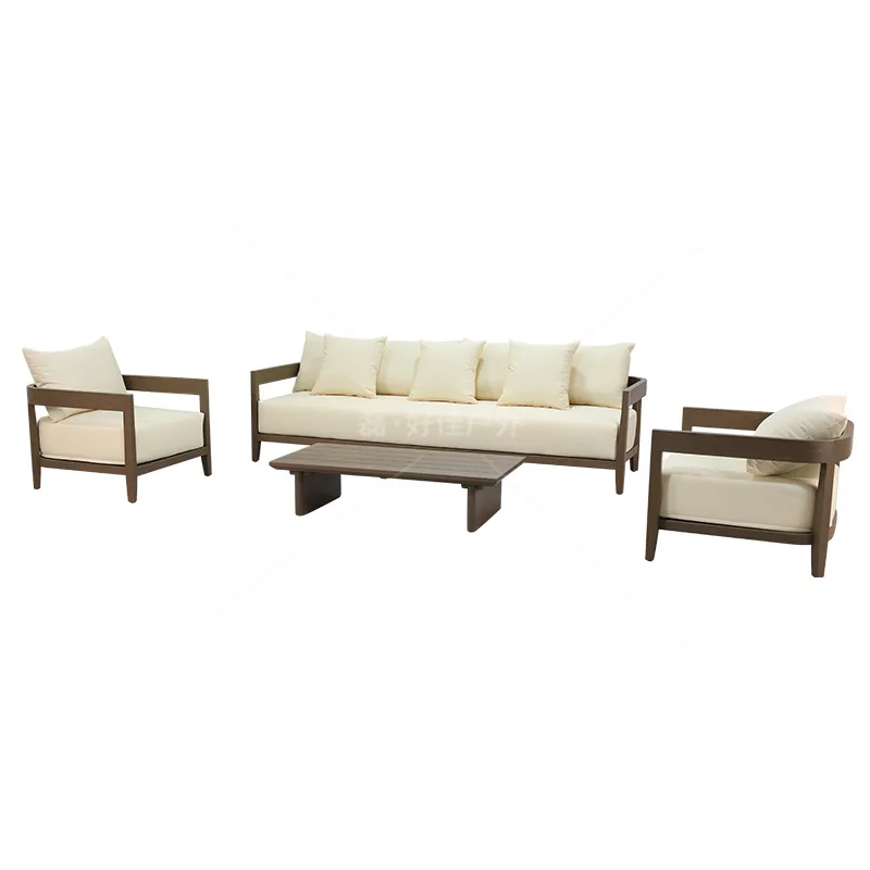 

High-end teak outdoor sofa villa courtyard solid wood sofa coffee table outdoor open-air hotel B & B waterproof furniture
