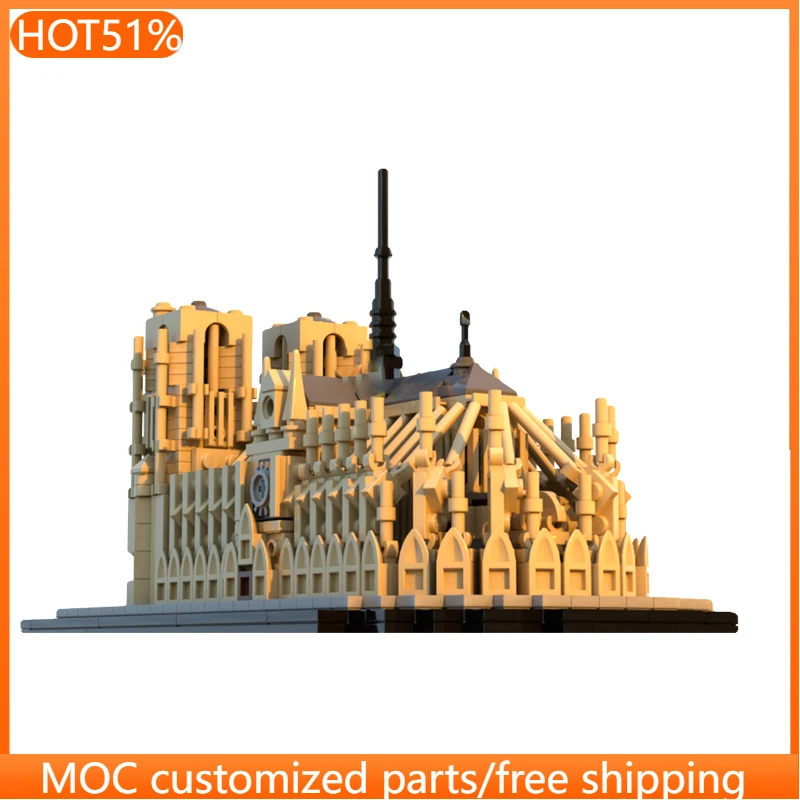 

1041 деталь, Модульный конструктор-блоки Собор Нотр-Дам-де-Пари 1:800 MOC, популярный простой набор для самостоятельной сборки, подарок для мальчика на праздник