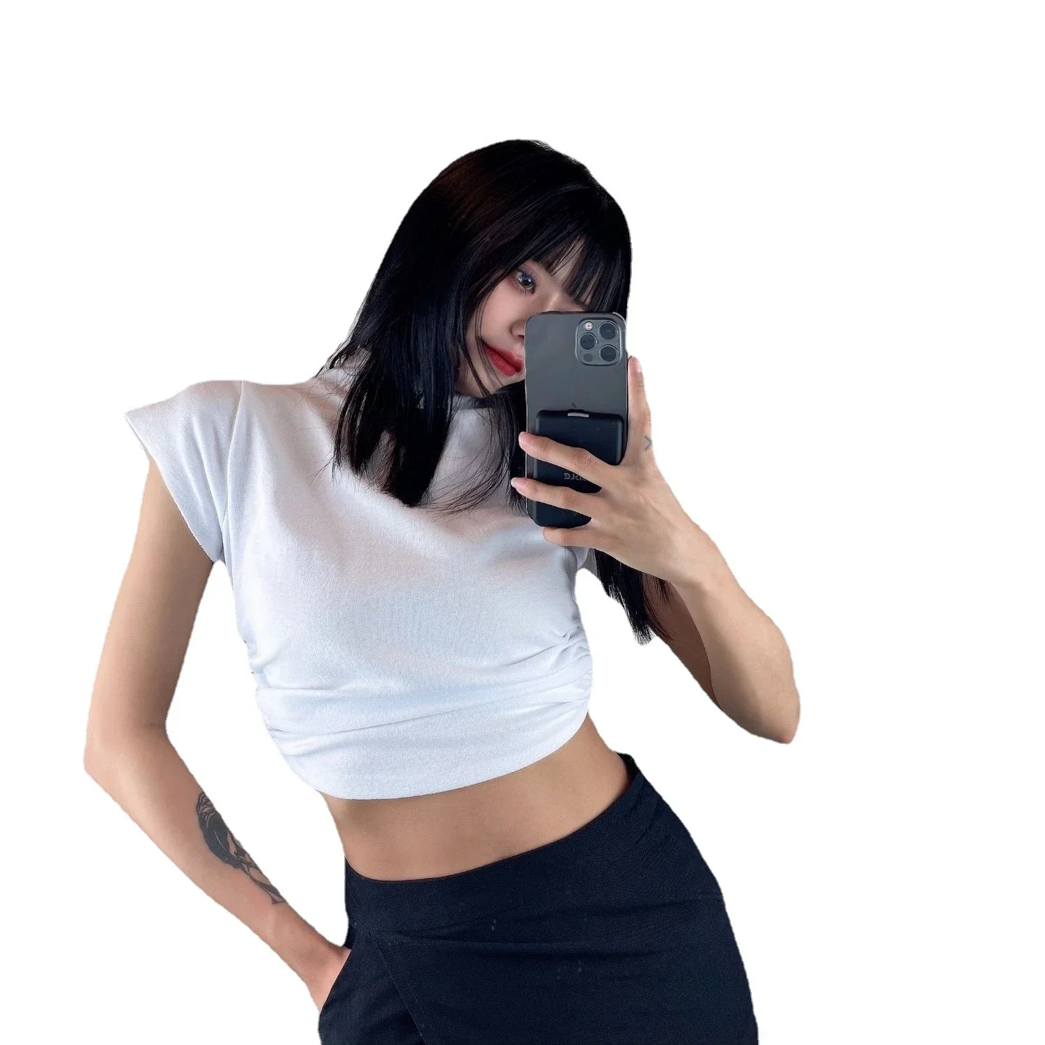 تيشيرتات صيفية هاراجوكو قصيرة الأكمام للنساء بأربطة وأكمام قصيرة تي شيرت أبيض مثير بدون ظهر تي شيرت كوري Y2k