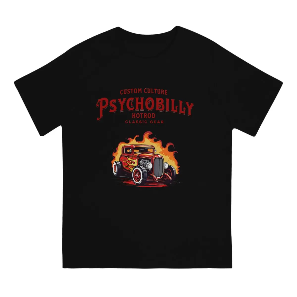 Psychobilly Vintage T Shirts for Men Cotton Humor T-Shirts Crewneck Hot Rod Rebel Tees Short Sleeve Clothes Printed