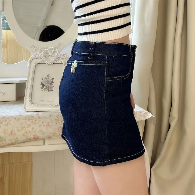 Wrap Gyaru Woman Denim Skirt Mini Jeans Skirts for Women with Pocket High Waist Tight Zipper Short Cheap Premium Summer 2024 V