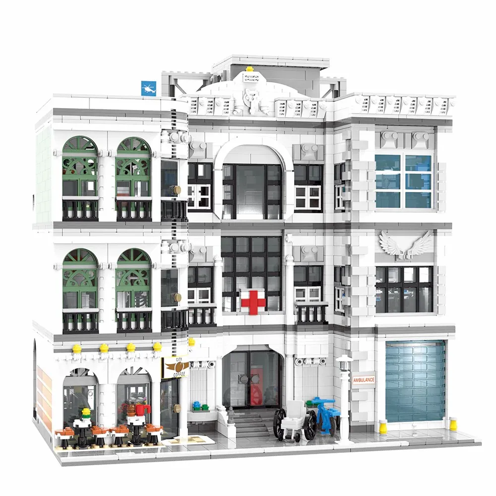 Ensembles de construction de maison d'hôpital, avec 17 figurines d'architecture de ville, Kit de modèle d'assemblage de blocs de construction modulaires, cadeau pour adultes, 4958 pièces