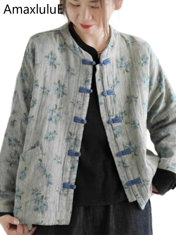 

Amax LuluE Fall Chinese Fashion Coats Womens Printed Classic Loose Vintage Jackets Ladies Casual Elegant Floral Cotton Clothes