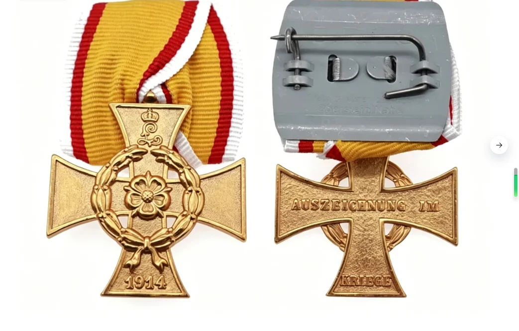 Repro WWI German 2nd Class War Merit Cross Medal small gold flower copper with Ribbon and Box - view 3