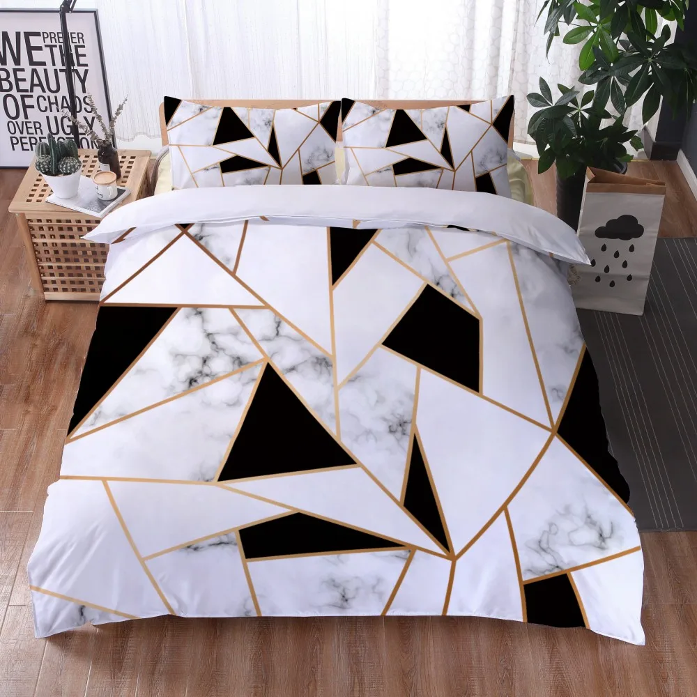 Simple Stylish Marble Pattern Bedding Sets Black White Rectangle Duvet Cover Set Pillowcase Home Textile Adult Teens Gifts Decor