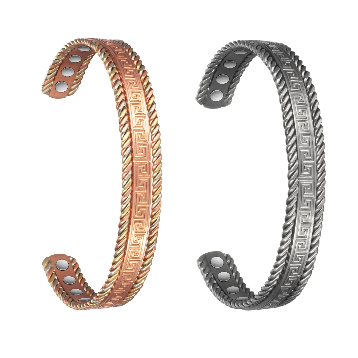 Wollet 2Pcs Copper Magnetic Bracelet for Women Men, 99.99% Pure Copper Cuff with Magnets Jewelry Gift