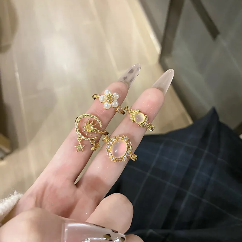 الصينية الخفيفة الفاخرة الشمس والقمر نجمة اللغة افتتاح التغيير التدريجي حلقة الزركون الصغيرة أزياء بسيطة الملحقات الشخصية #1