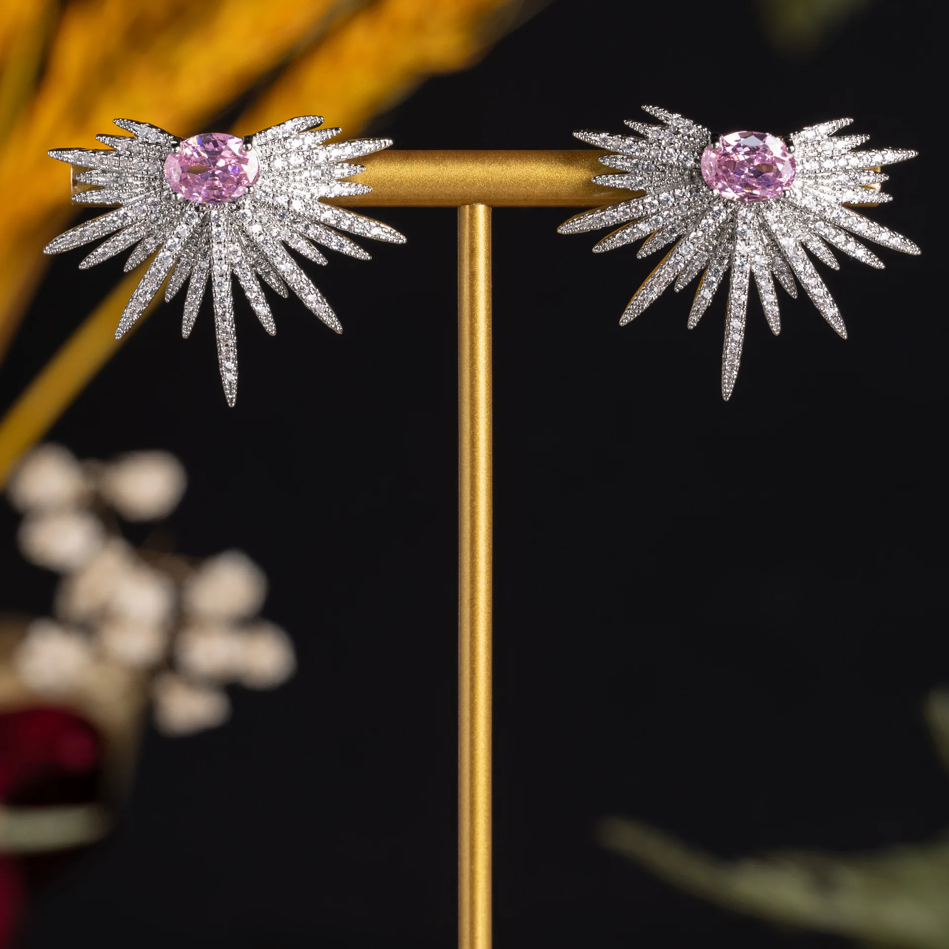 Cubic Zirconia Earrings For Women Luxury 925 Sterling Sliver Sun Stud Earring For Wedding Party Ladies Jewelry Accessories Gift