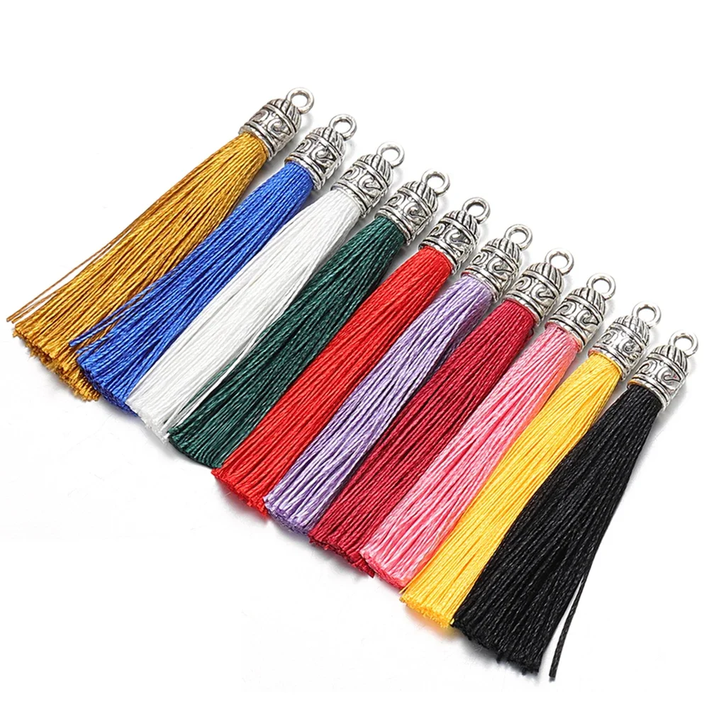 

10Pcs 6cm Silk Tassel Charms Brush Tassels With Caps For DIY Jewelry Making Handmade Earrings Pendant Accessories Good