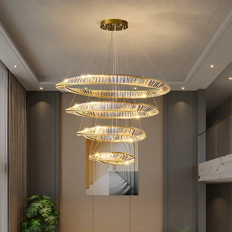 Plafonnier LED suspendu en cristal doré au design moderne, éclairage d'intérieur, luminaire décoratif de plafond, idéal pour un salon, une salle à manger ou une chambre à coucher