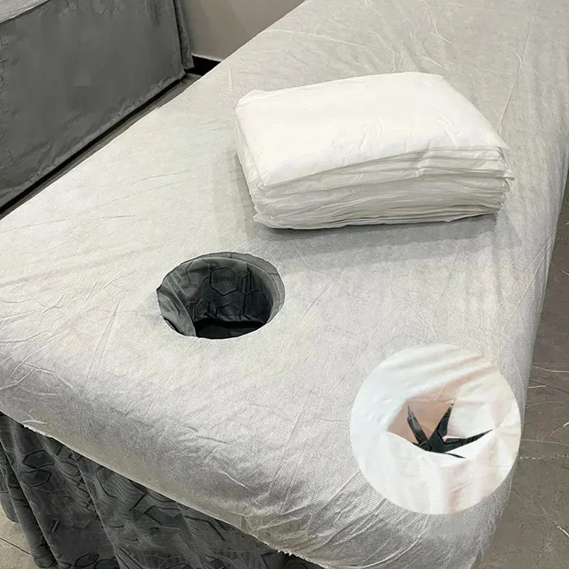 10pcs Disposable Soft Bed Sheets for Beauty Salon Spa Massage Open Hole Non-woven Fabric Breathable Elastic Bedspread