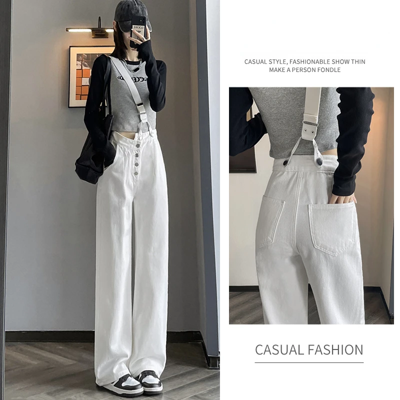 Autumn Spring Solid Denim Pant Women Jeans Fashion Female Vintage Hight Waist Casual Trousers Wide Leg Pants Straight Jeans