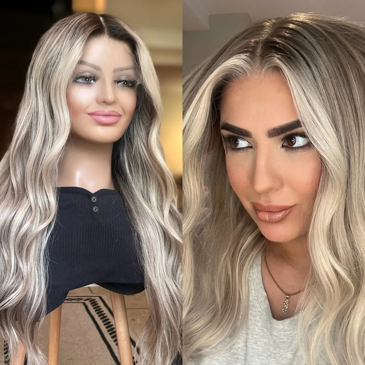 24 Inch Blonde Brown Synthetic Lace Top Wigs Loose Deep Wave 13*4 HD Transparent Lace Wig Middle Parting Realistic Look Hairline