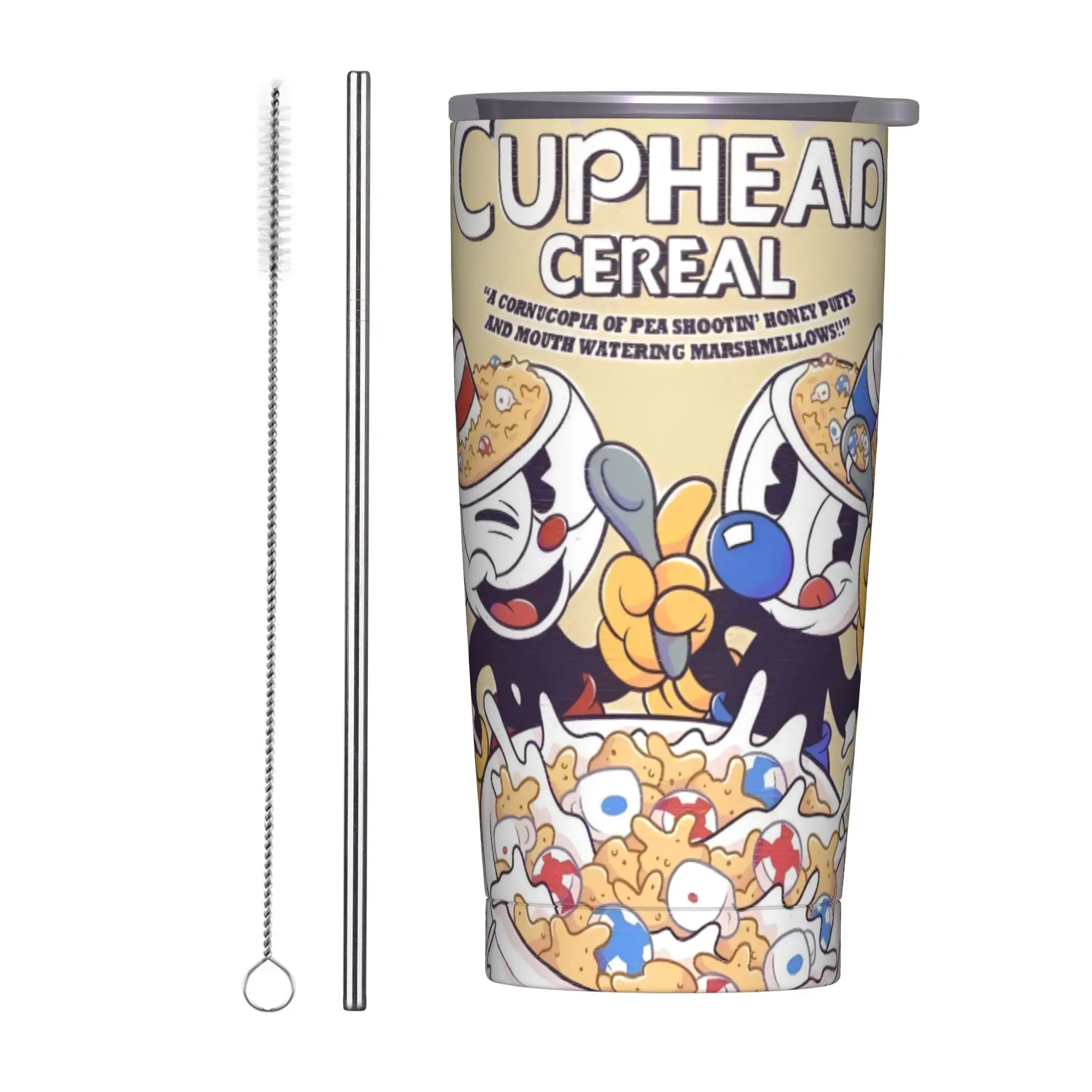 Cuphead Mugman Tumbler Vacuum Insulated Great Game Battle Cuphead Thermal Cup Vacuum Flask Double Wall Mugs Water Bottle, 20oz