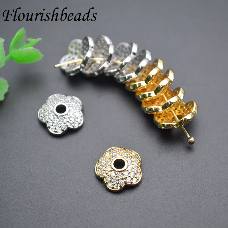 30pcs/Lot 12mm Brass Gold Color Paved CZ  Flower Shape End Bead Caps Spacer Bead Jewelry Accessories Wholesale