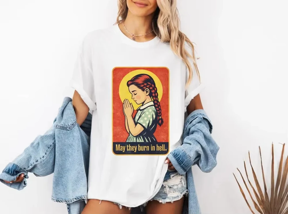 Summer Women's Retro Prayer Girl Pattern Printed T-shirt Street Wear Hip Hop Comfortable T-shirt Daily Men's and Women's Wear