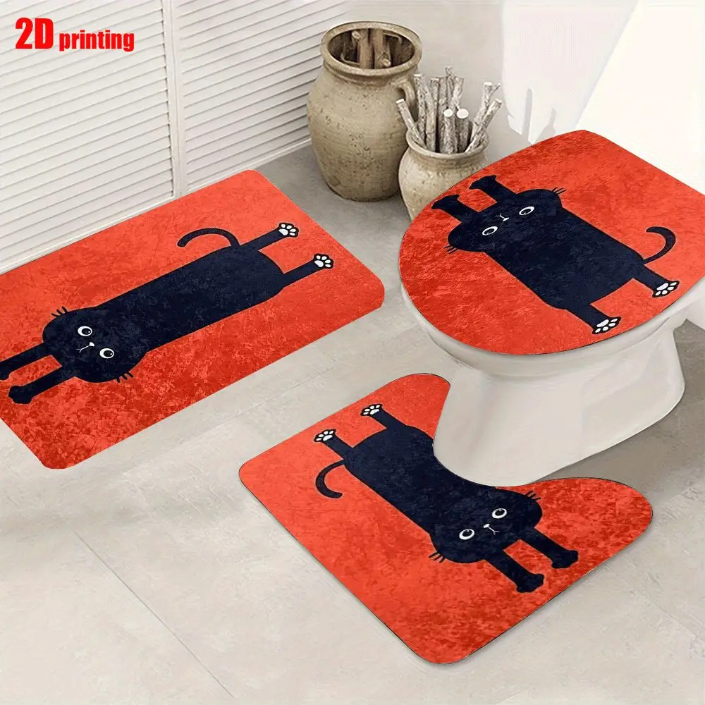 Cute Cat Family Bathroom Mat Set 3 Piece Set for Bathroom Decor Novelty Pet Mat for Toilet Rug