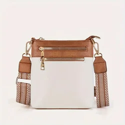 Trendy Colorblock Square Shoulder Bag Compact & Stylish with Secure Multi-Zip Layers Perfect Crossbody Bag for Women