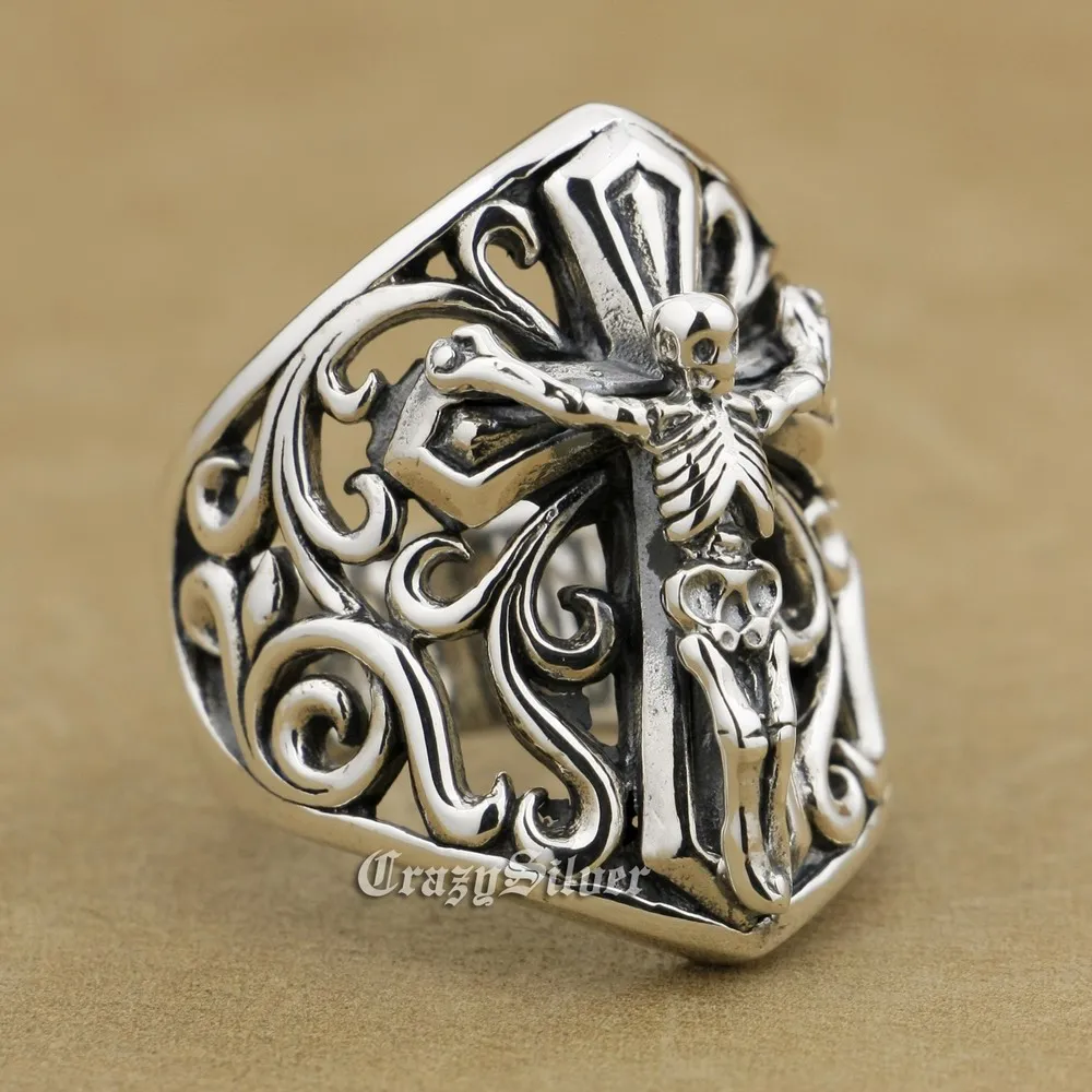 

Байкерское кольцо из стерлингового серебра 925 пробы с черепом на кресте, ювелирные изделия в стиле панк 9W006, размер США от 8 до 15