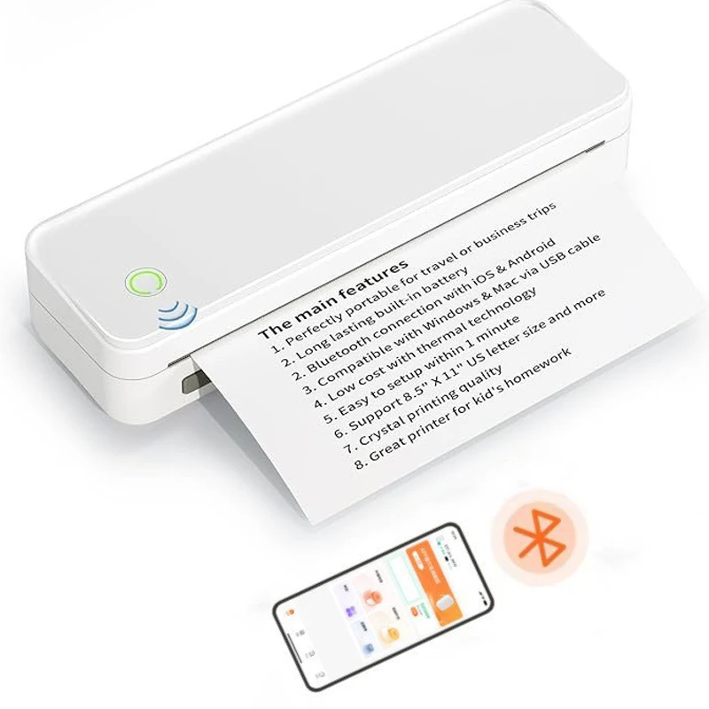 طابعة حرارية مكتبية محمولة مقاس A4/2/3/4 بوصة، طابعة بلوتوث لاسلكية عالية البطارية قابلة لإعادة الشحن