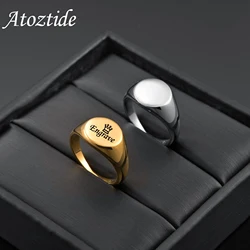 Atoztide Custom Engraved Ring Stainless Steel Personalized Name Date Hand Circle for Women Lover Birthday Daily Jewelry Gift