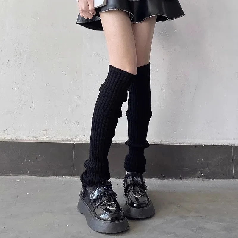 Scaldamuscoli Lolita 40/50/70cm Calzini Coprigambe caldo lavorato a maglia femminile Bianco Nero Scaldino Lady Autunno Inverno Calzino all'uncinetto Polsini per stivali