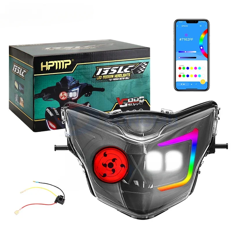 

Для Yamaha LC135 V2 V7 мотоцикл креативная мотоциклетная светодиодная фара в сборе дальнего ближнего света беспроводное управление Bluetooth RGB DRL