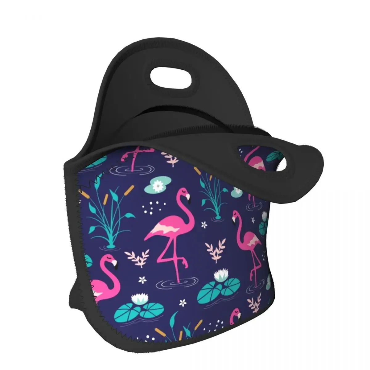 Custom Cute Flamingo Seamless Pattern Neoprene Lunch Bag for Men Women Warm Cooler Insulated Lunch Box for Kids School Children