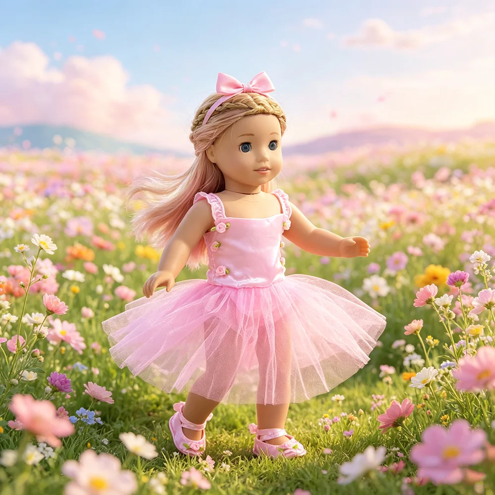 18 Inch Doll Girl Dress Set for Spring and Summer Fashion, Suitable for Clothing and Accessories for 18 Inch Dolls
