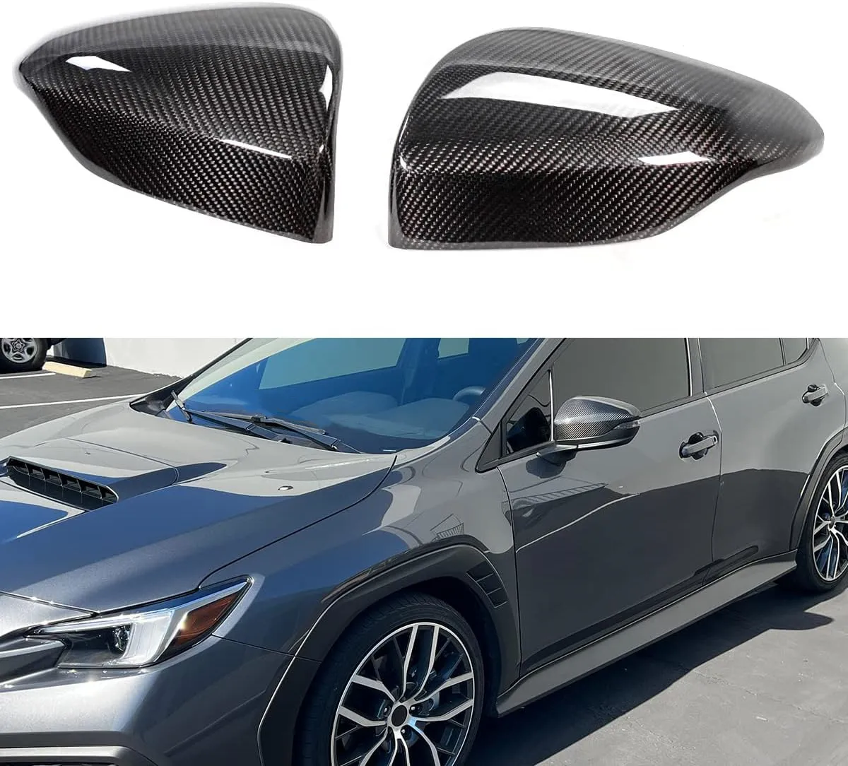 Pair Car Stick on Dry Carbon Fiber Car Side Rearview Mirror Cover Cap For Subaru WRX 2022-2024