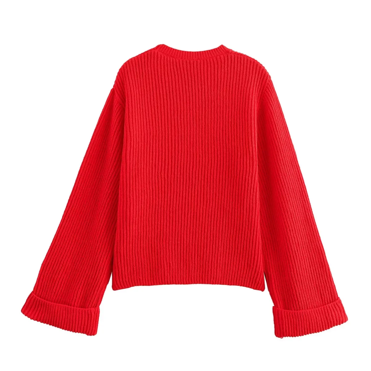 TRAFZA Autumn Winter Female Elegant Crew Neck Chenille Fabric Pullover Sweater Women's Red High Street Knitted Sweater Mujer