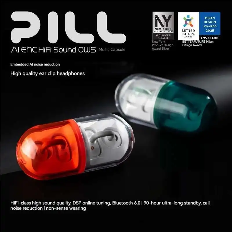 

Music Capsule Wireless Ear-clip Pill Earphones With Mic AI Noise Reduction Bluetooth6.0 Waterproof OWS Hifi Sound Sports Earbuds