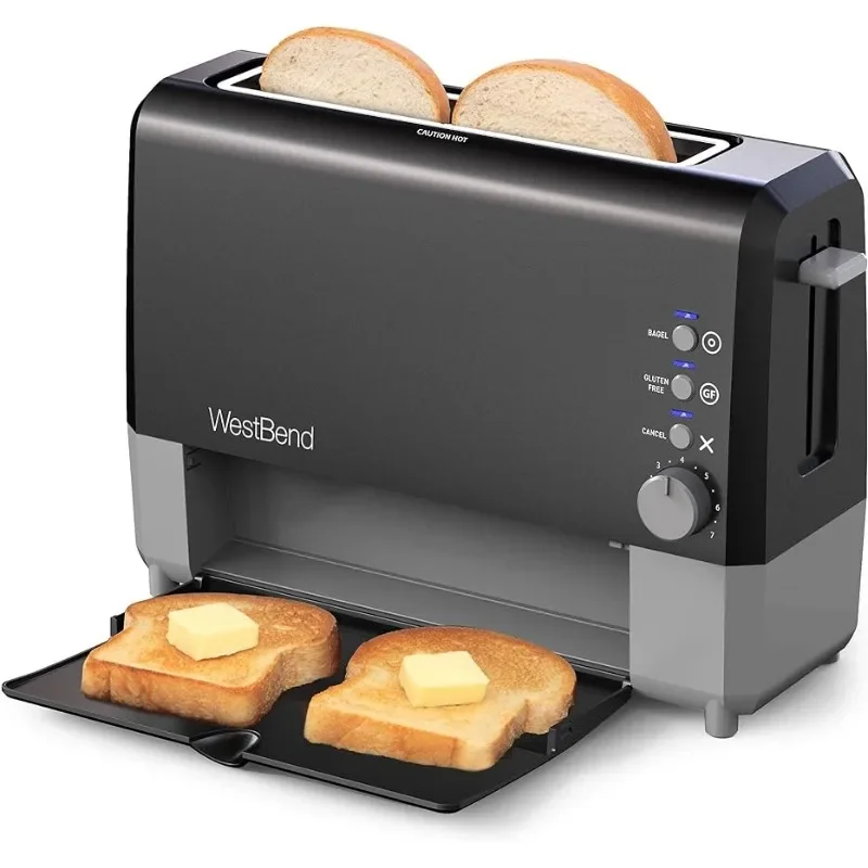 

USA Toaster Wide Slot Slide Through with Bagel and Gluten-Free Settings and Cool Exterior Includes Removable Serving Tray