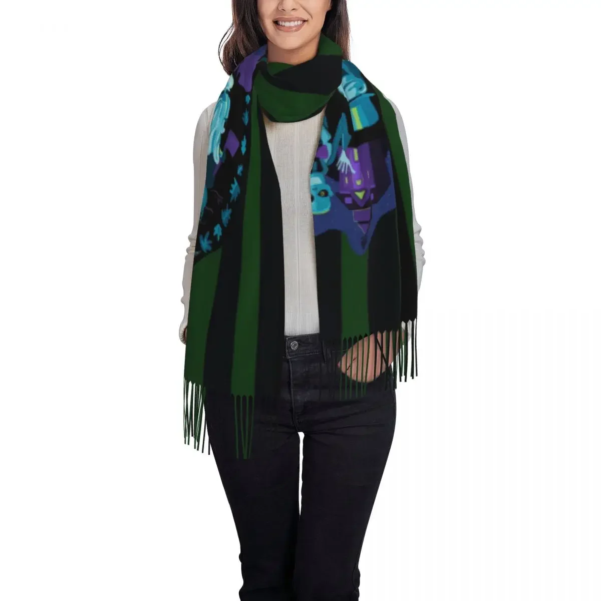 Haunted Mansion Tassel Scarf Women Soft Halloween Ghost Shawl Wrap Lady Winter Fall Scarves