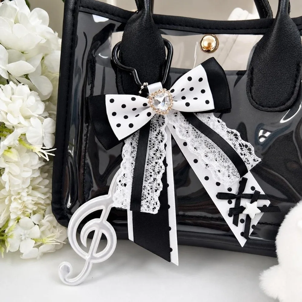 Rhinestones LolitaPolka Dot Musical Note Bow Bag Pendant Long Streamers Lace Design Itabag Keychain Charm Handmade Jewelry