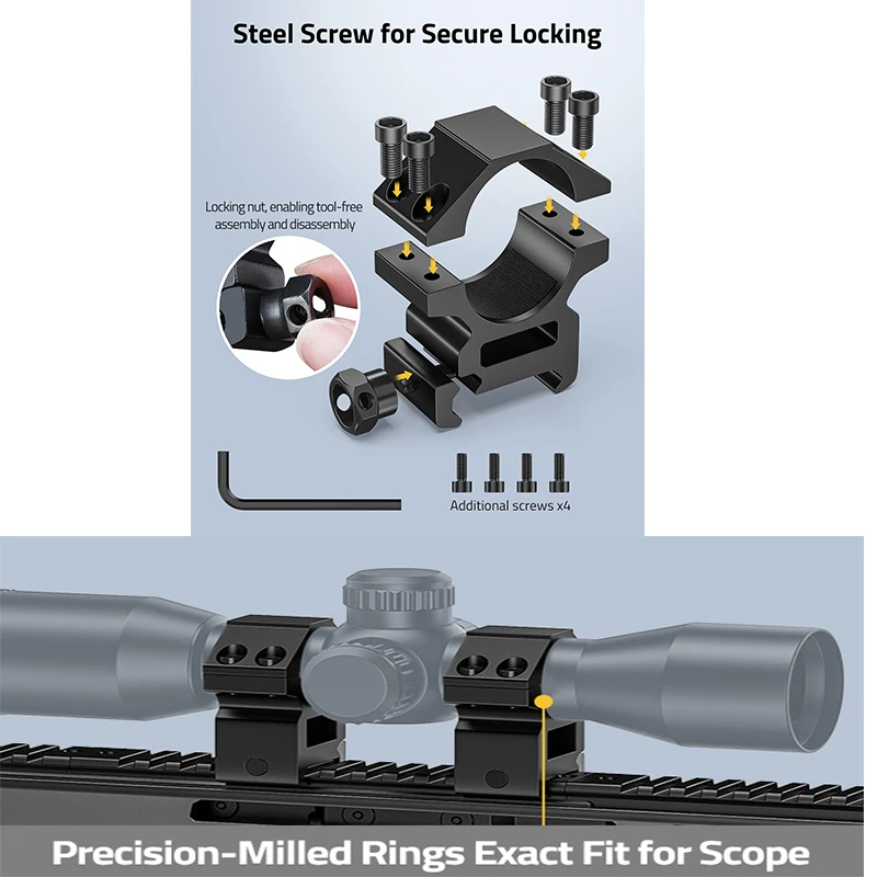 

CVLIFE Scope Rings 1" Tube See Through Optics Mount 1.1 inch Height Compatible with 20mm Picatinny Rails 2 Pcs